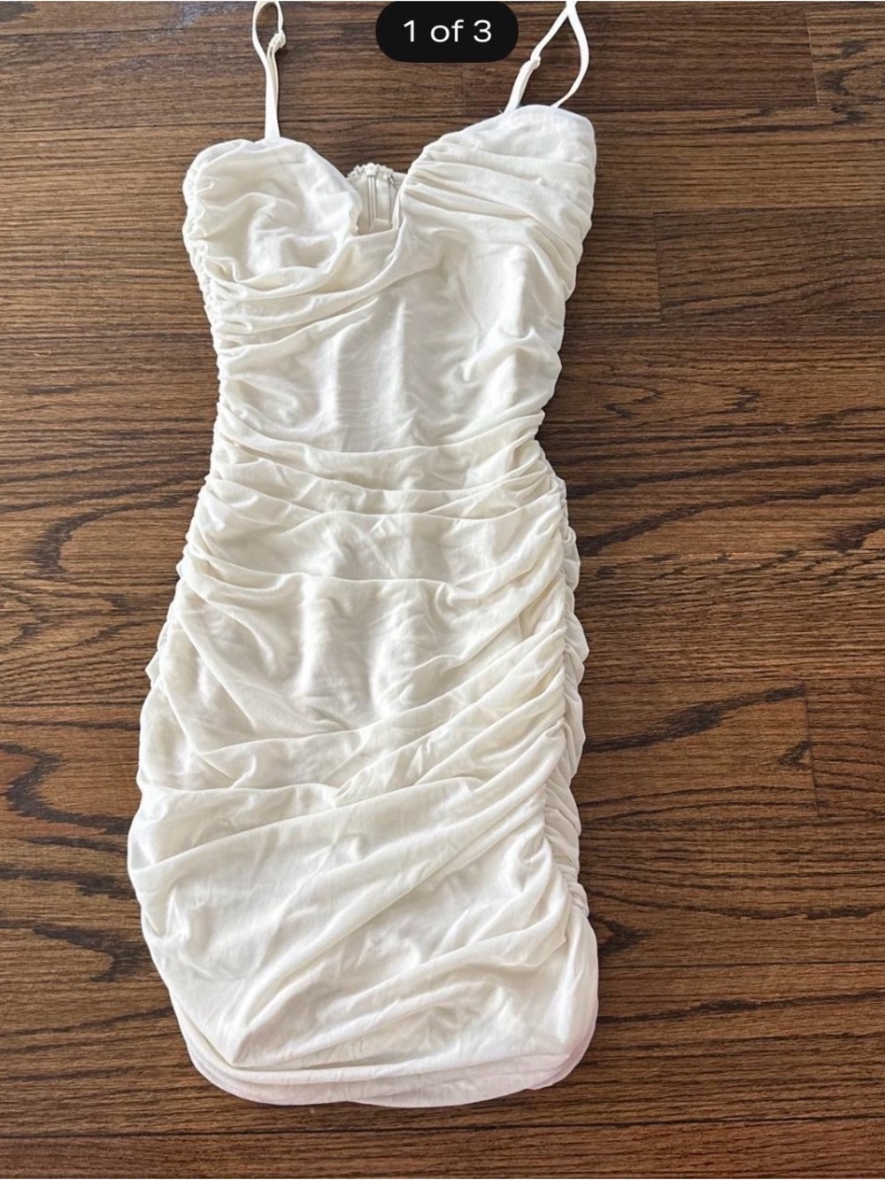 White Ruched Spaghetti-Strap Midi Dress